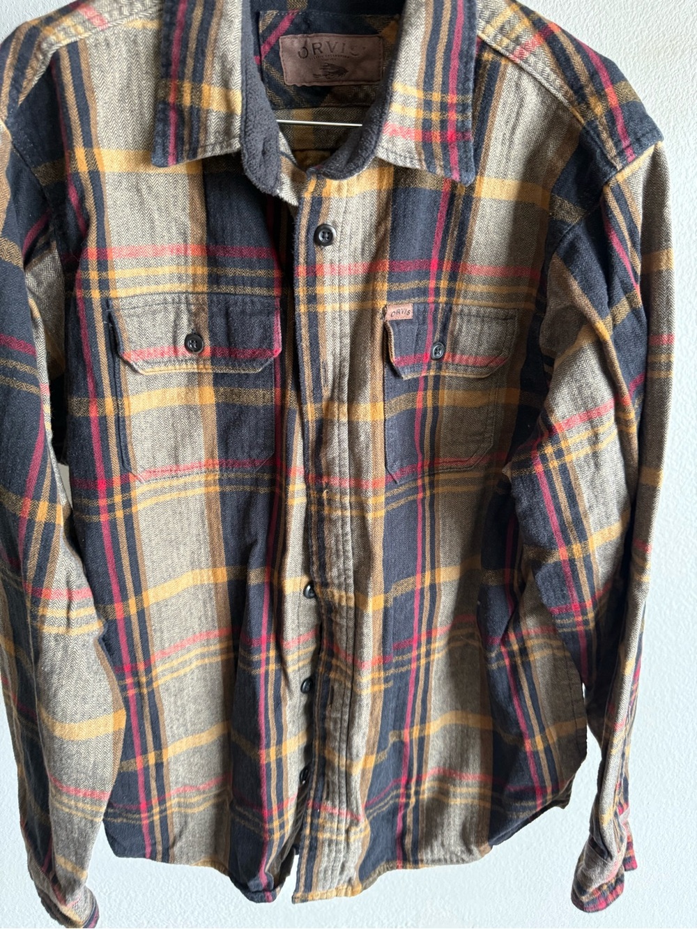 ORVIS Men's Plaid Flannel Shirt Long Sleeve Shacket Button Up Size large